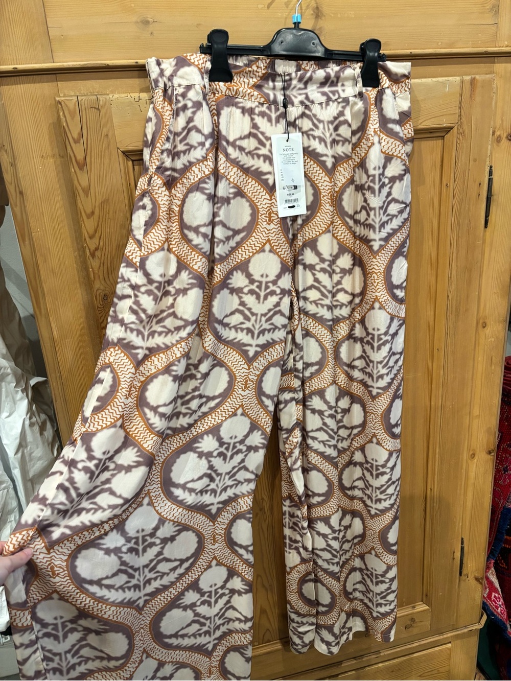 Printed Wide-Leg Palazzo Pants in Beige and Brown